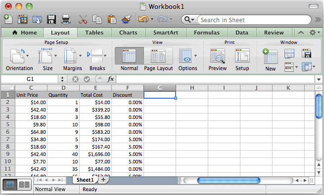 excel for mac page set up